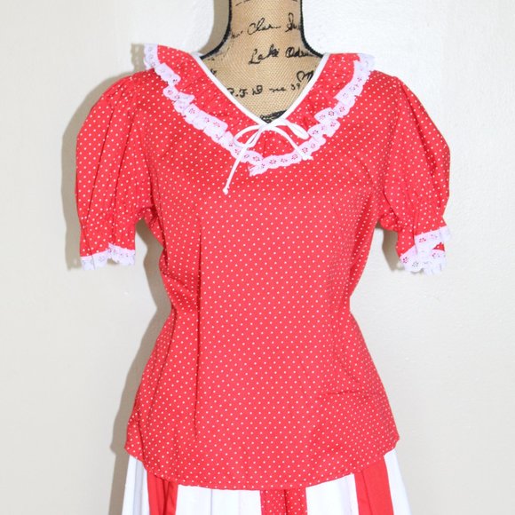 Vtg Partners Please Malco Modes Red White Square Dance Set Skirt Blouse M/L - Picture 6 of 10